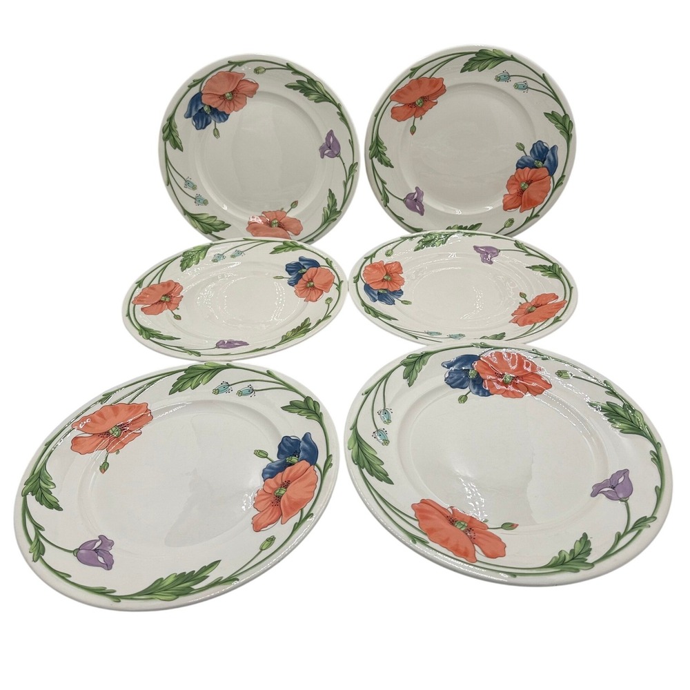 Villeroy & Boch Amapola Dinner Plates 10.5" Set of 6 Poppy